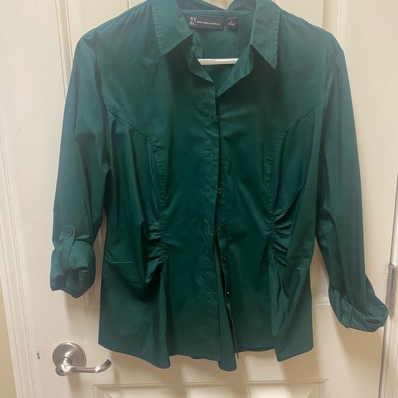 New York & Company Size L Lg sleeve-button down shirts-Royal/Emerald green/Black - Picture 9 of 13